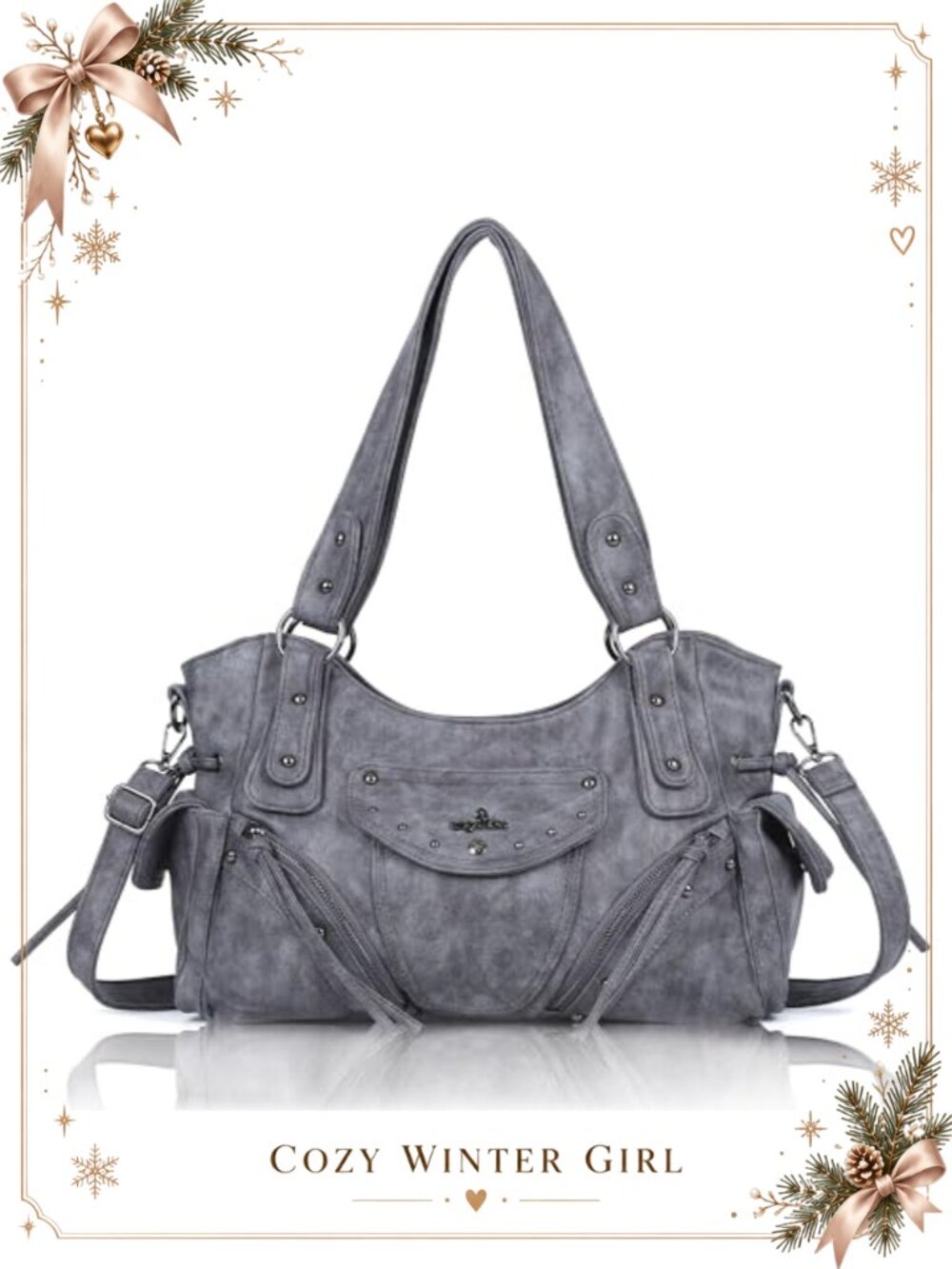 Washed Vegan Leather Hobo Shoulder Bag Satchel with Crossbody Strap
